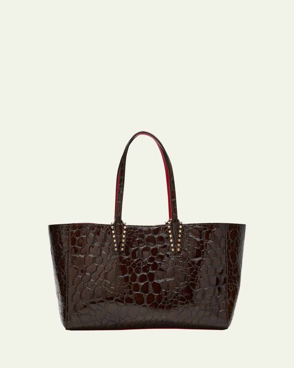 Cabata Small Tote Bag in Glossy Croc-Embossed Leather